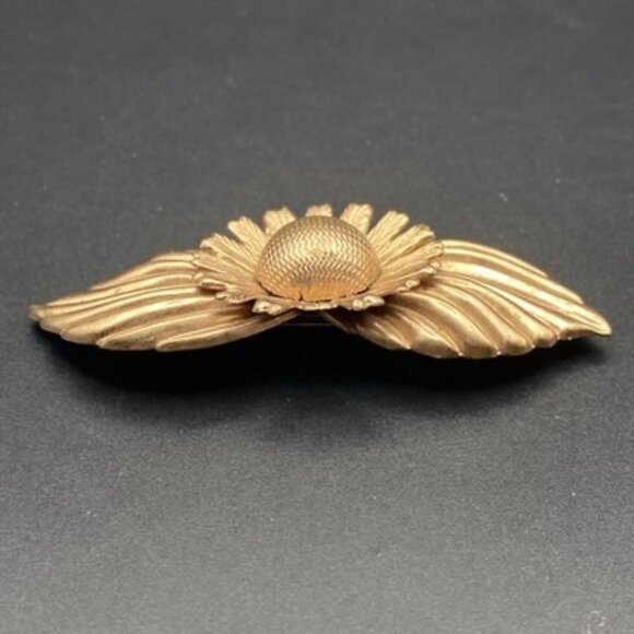 Vtg Copper Floral Brooch Lg Sunflower Leaf Statement Pin 2.75 x 1" Dimensional - Picture 4 of 7